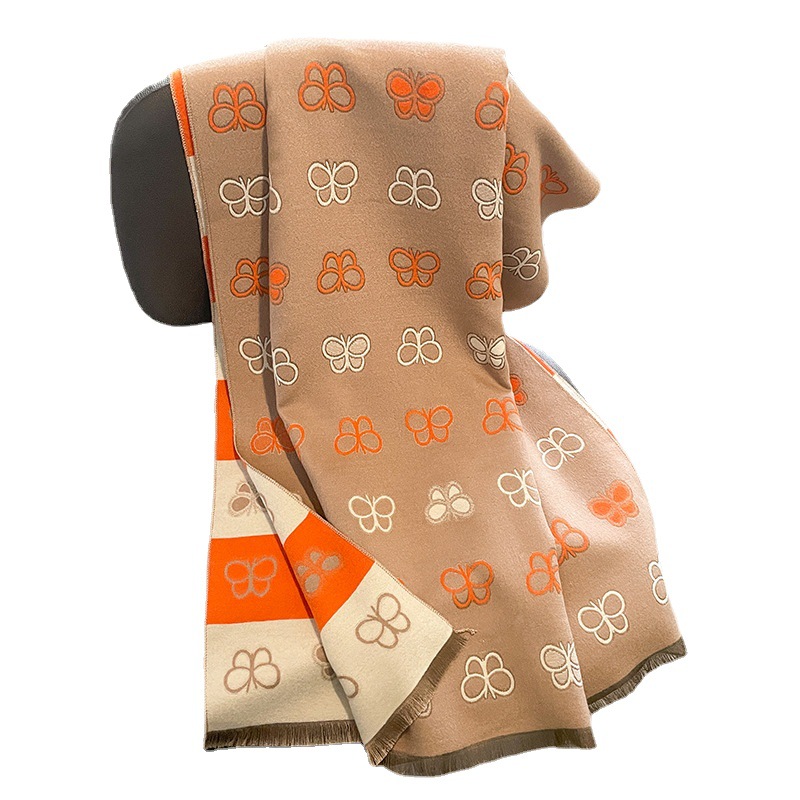 

New Designer Butterfly Shawl Cashmere Designer Scarf Women Warm Long Thick