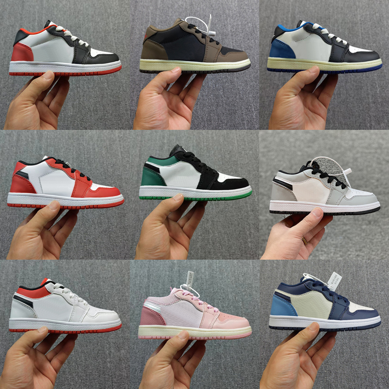 

2022 Jumpman 1 Low kids Running Shoes Mocha 1s Sneakers Crater Black Grey Bred Toe Panda Team Red Sneaker Trainers Children Youth Boys Girls sports Skateboard shoe, As photo 5