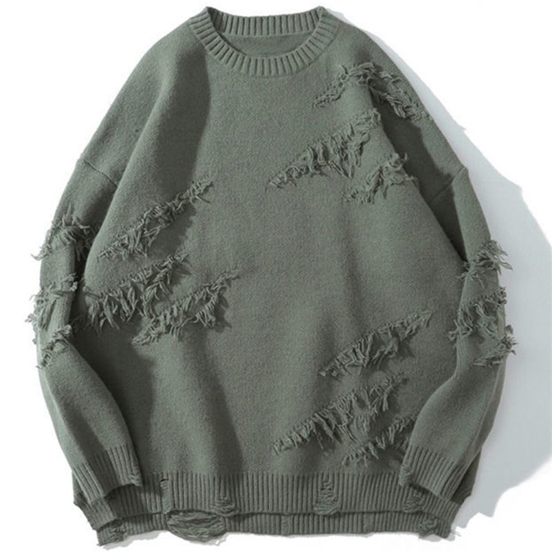 Men's Sweaters Vintage sweter Hip Hop Harajuku mczyni odzie Streetwear swetry nadwymiarowy zgrywanie Pure Color Hole weniana dzianina topy 2208