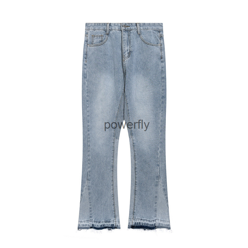 Mens Plus Size Pants Blue Gary dept 2023ss High Street Denim Pants Ripped Patch Embroidered Leather Men Stretch Feet Fashion Casual Mens Jeans-image-796628686