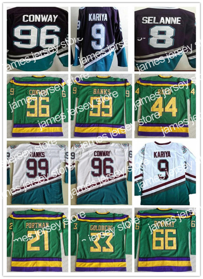 

Hockey Jerseys Vintage The Mighty Ducks Of Anaheim Movie 96 Charlie Conway Hockey 8 Teemu Selanne 9 Paul Kariya 99 Banks 44 Reed 21 Portman 66 Bombay 33, As