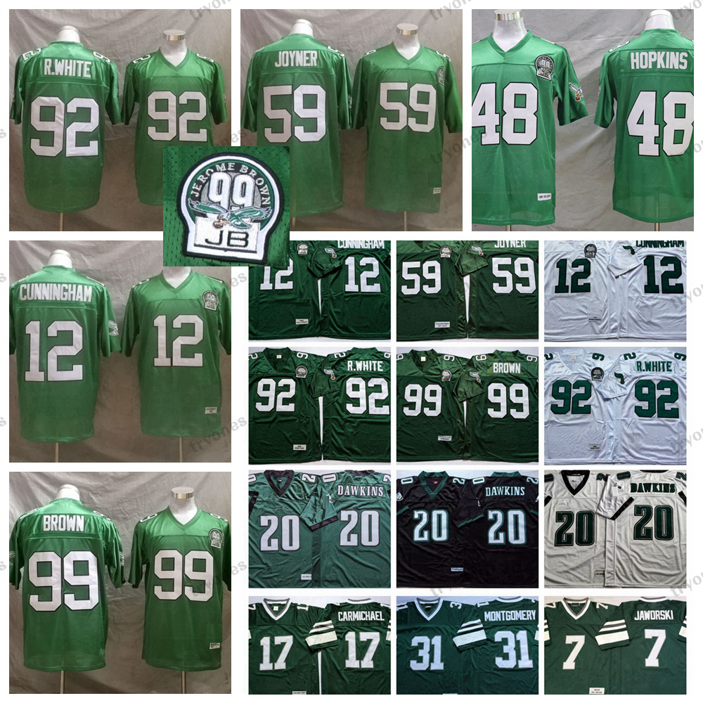 

Vintage Mens 12 Randall Cunningham Football Jerseys Seth Joyner Reggie White 99 Jerome Brown Brian Dawkins Wes Hopkins Jaworski Carmichael Montgomery 1992 Shirts, Black20