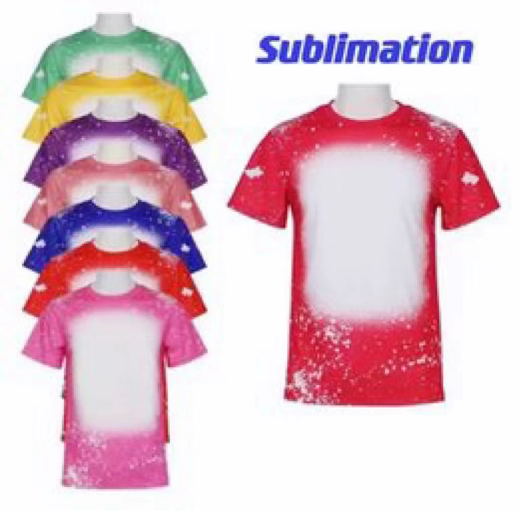 

Sample Party Supplies Sublimation Bleached T-shirt Heat Transfer Blank Bleach Shirt fully Polyester tees US Sizes for Men Women 20 colors