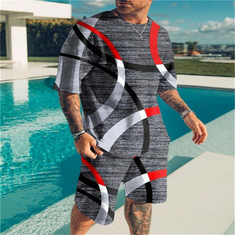 

3D Tracksuits digital color printing casual men' short T beach pants set summer loose shorts