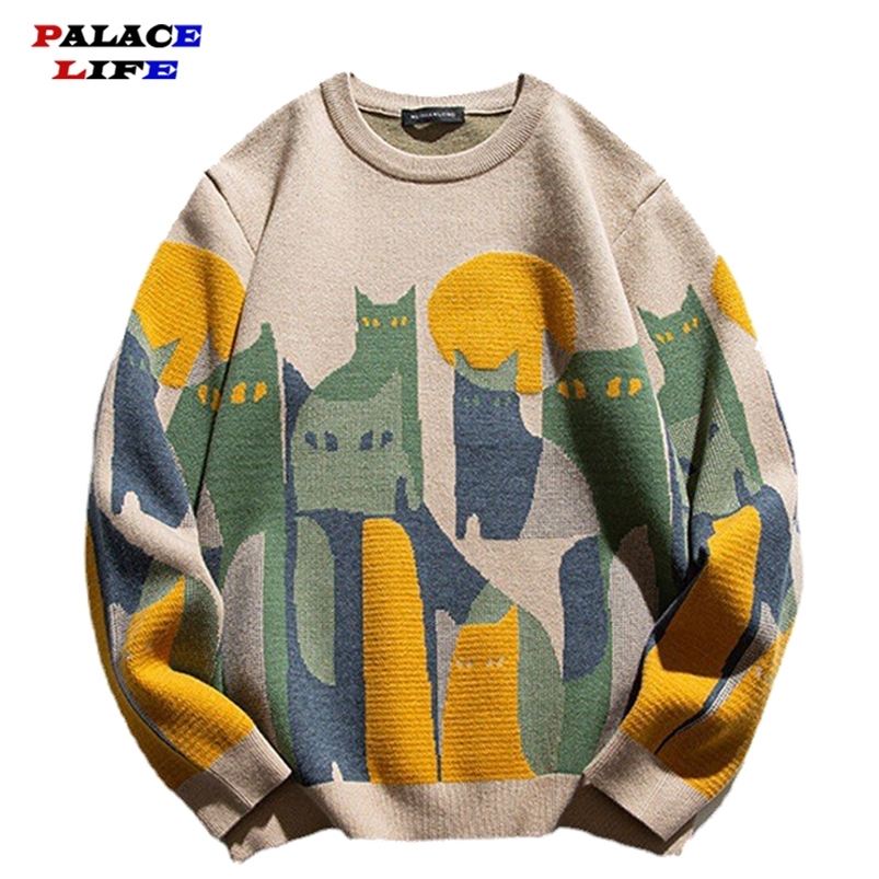 Men's Sweaters Sweter z dzianiny w stylu Casual mczyni kobiety japoska kreskwka peny nadruk kota Streetwear sweter Unisex wiosna Harajuku luny
