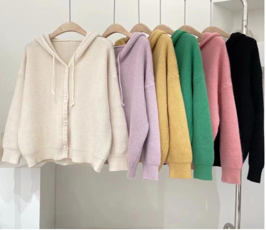 

Women Sweaters Single-breasted Long Sleeve Luxury GGity Top Drawstring Hooded Knitted Sweater Coat Cardigan Top, 05