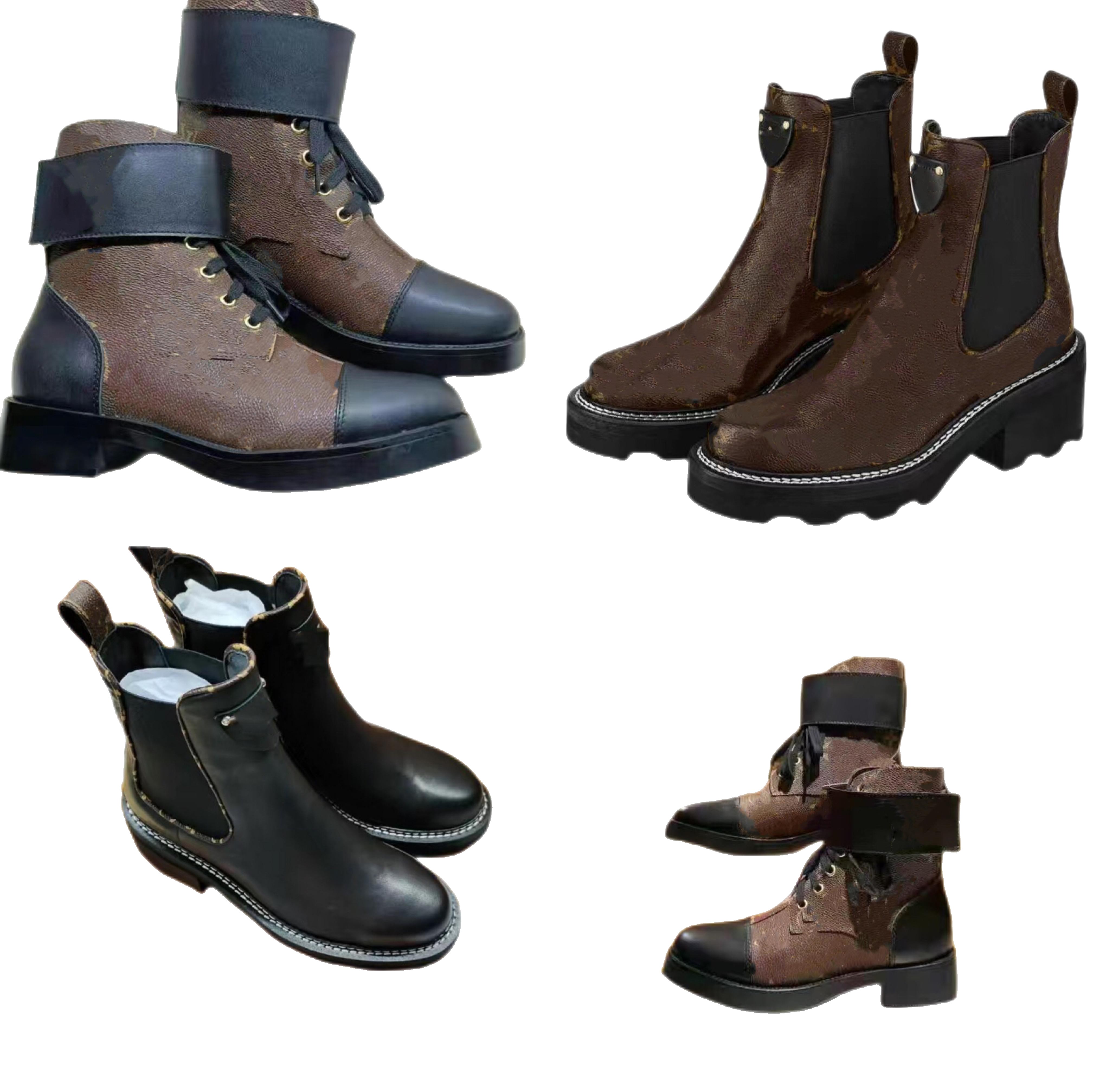 

British style knight boots boots luxury domineering low-heeled comfortable all-match casual leather lace-up elastic band color-blocking round toe women's shoes, Box