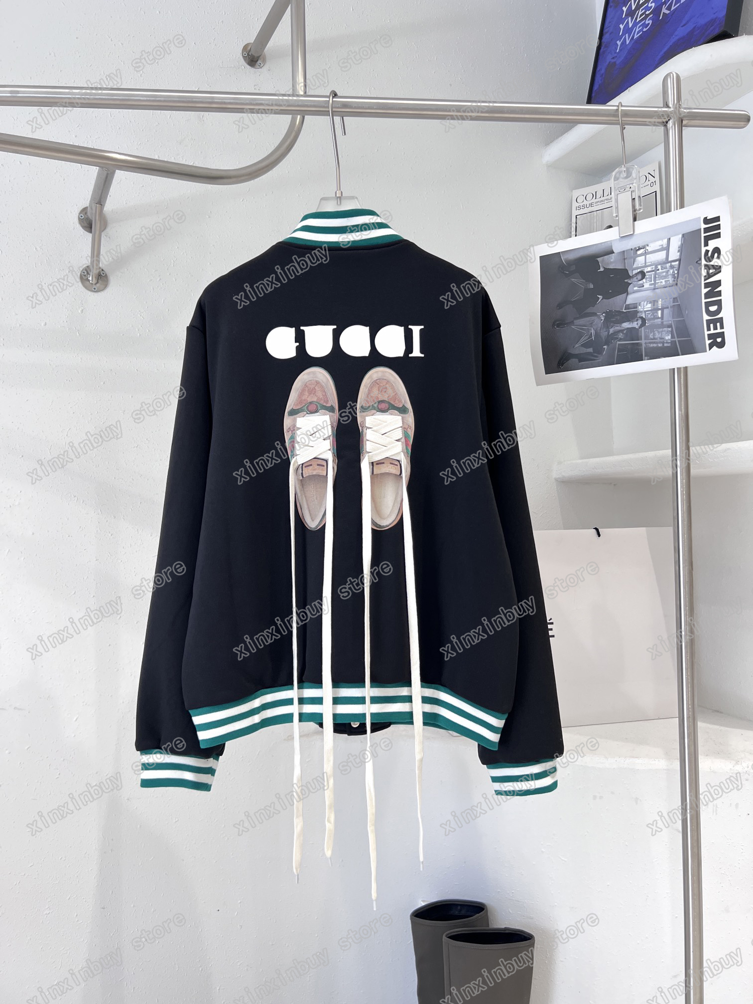 

xinxinbuy Designers Hoodies Jacket Men Women Shoelaces print Paris long Sleeve cotton white Black XS-L, Multi