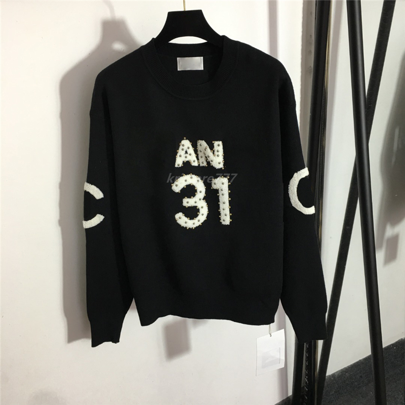 

2022 Women's Brand Crew Neck Knits Sweater Designer Tops With Letters Beads Milan Runway Designer Crop Top Shirt Clothing High End Elasticity Pullover Sweaters, White