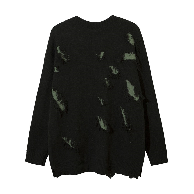 Men's Sweaters Desainer Lubang Robek Individuasi Pria Sweater Pakaian Musim Dingin Kebesaran Cukup Grunge Streetwear Atasan Lengan Panjang 2208