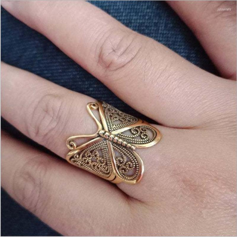 

Wedding Rings Retro Carved Butterfly Open For Women Luxury Ancient Court Style Abjustable Ring Engagement Anniversary Party Jewelry