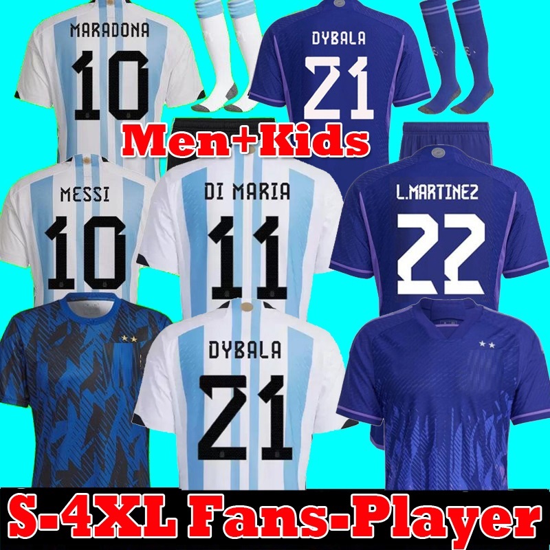 

Argentina soccer Jersey football shirt 2022 DYBALA AGUERO MARADONA DI MARIA 22 23 fans player version Men Kids kit sets uniforms socks, 2022 away player +patch