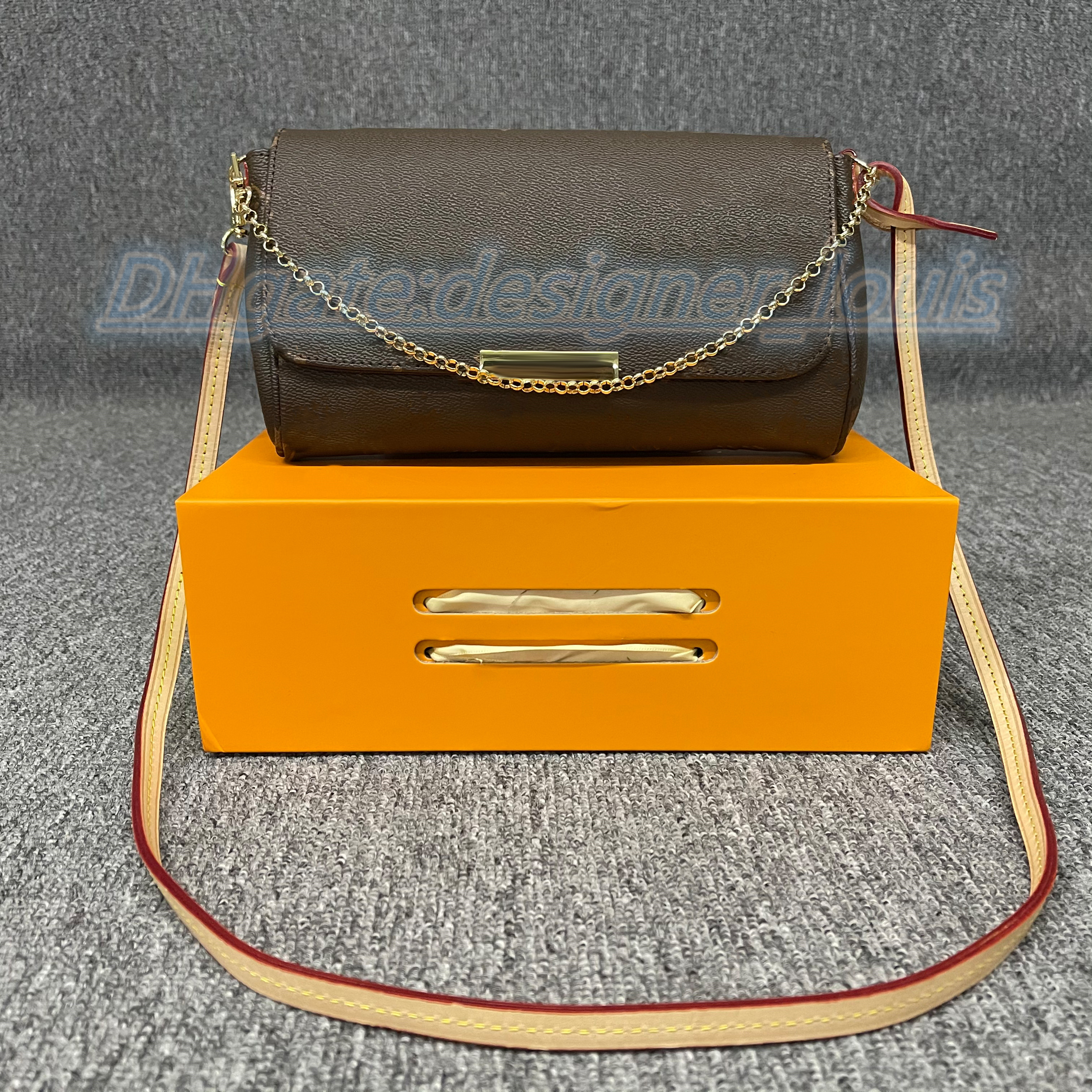 

Lvity Luxury designer favorite Chain bag hobo tote Womens mens Famous Fashion bag classic old flower checkerboard real Leather clutch handbag, Damier azur