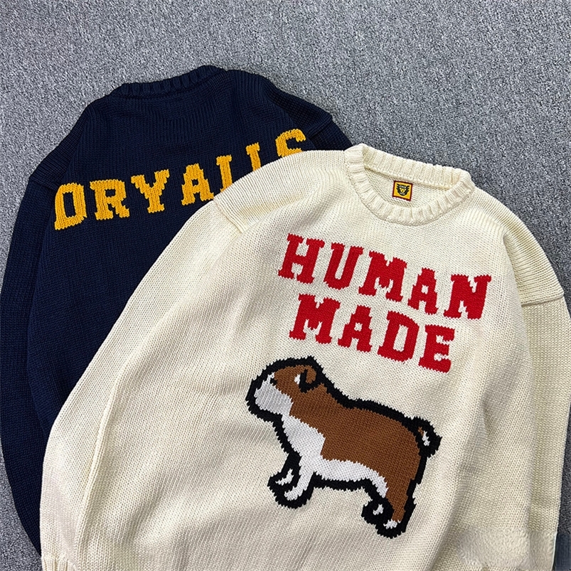 Men's Sweaters Human Made Knit Pullover Printed Dog Men Women 1 1 Japanese Casual HUMAN MADE Sweater 220830