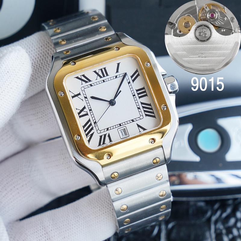 6 Types Gold Mixed Silver Square luxury Watches 40mm 904L Stainless Steel Case Bracelet ETA 9015 Automatic waterproof Watch Fashion Mens Wristwat-image-796577556