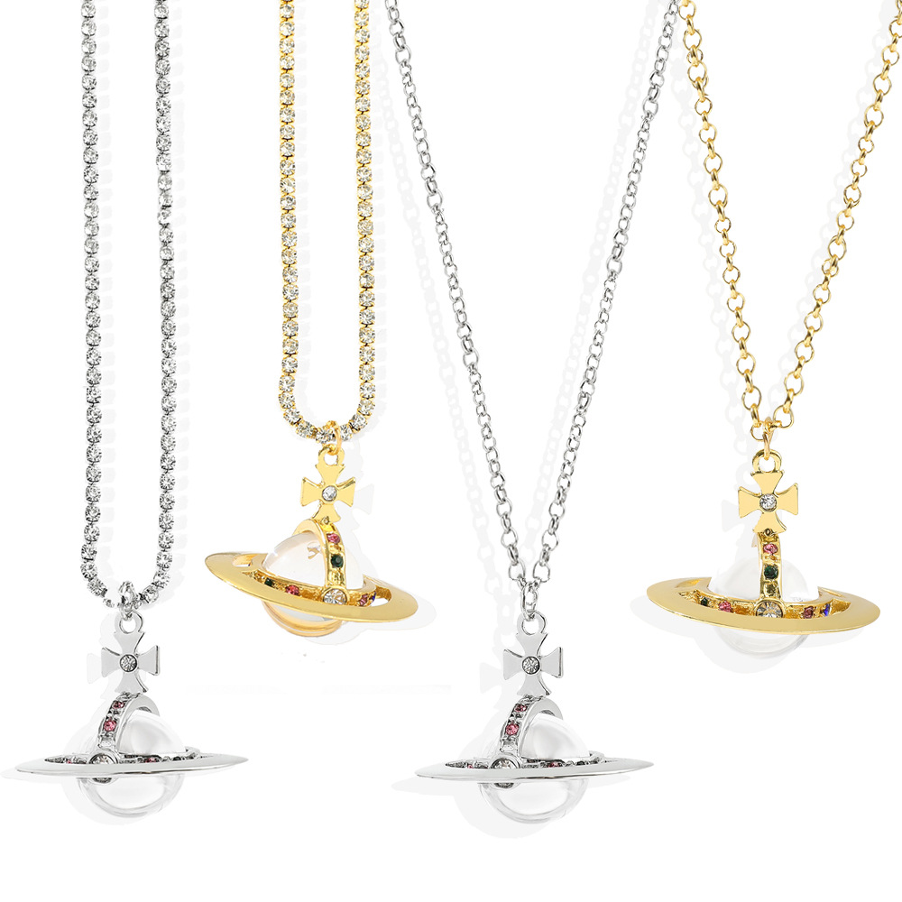 Luxury fashion designer necklace vivian necklace round saturn diamond jewelry ladies holiday gift-image-796676438