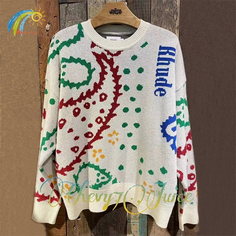 

Men's Sweaters FW Cashew Flower Jacquard Rhude Sweatshirts Men Women 1 1 Quality RHUDE Knitted Sweater Vintage Pullover With Tags 220830