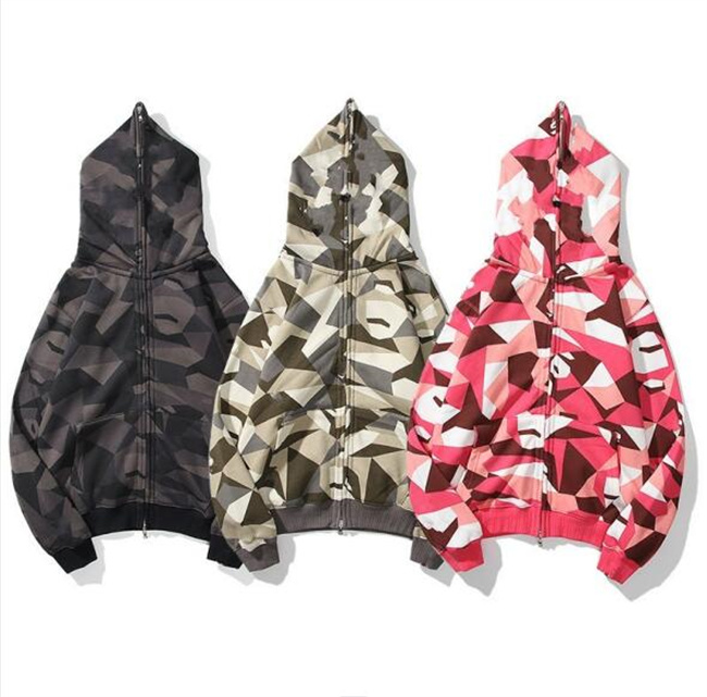 Men Camouflage Hooded Hoodies Camo cardigan Sweater Hip Hop Sweatshirt Streetwear Jackets HD2218