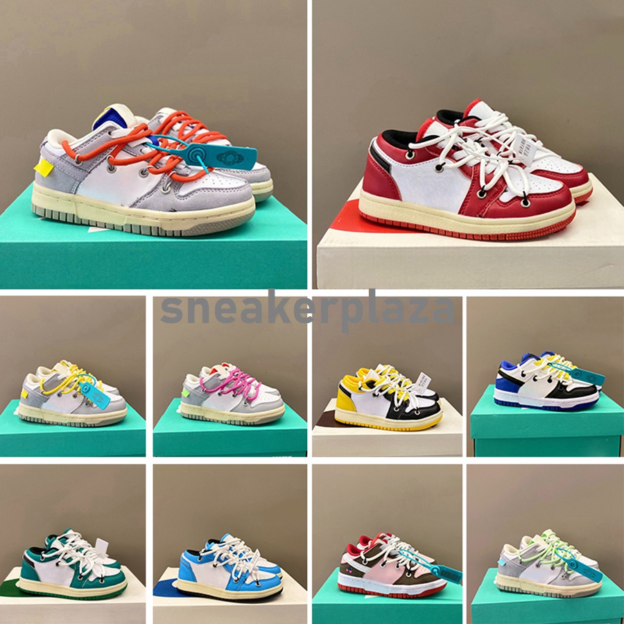 

Kids Designer Skateboarding Shoes The 50 Collection sb low OW x dunked shoes white black grey Lot 13 pink green Youth dunkes lows Children trainers sneakers, #4