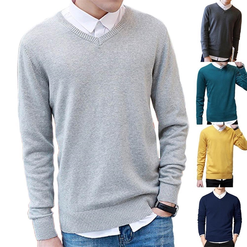 Men's Sweaters Sweter mski sweter dzianinowy Top Solid Color V Neck dugim rkawem obcisy dianiny kosula dianiny 220830
