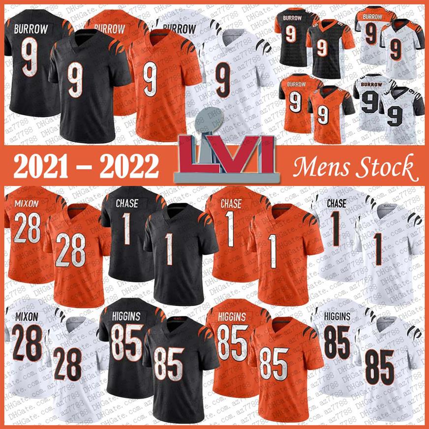 

CIN 1 JaMarr Chase 2022 Mens Football jersey 9 Joe Burrow 28 Joe Mixon 85 Tee Higgins High quality Stitched jerseys stock228Q, Shown
