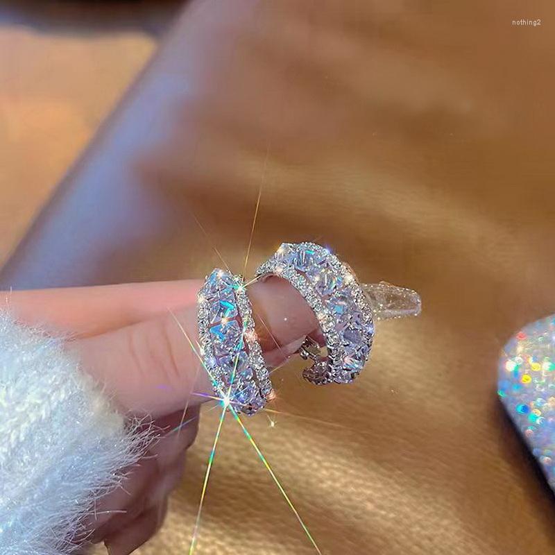 

Hoop Earrings 2022 C Shape For Women Micro-inlaid Zircon Circle Piercing Earring Shiny Crystal Daily Temperament Jewelry