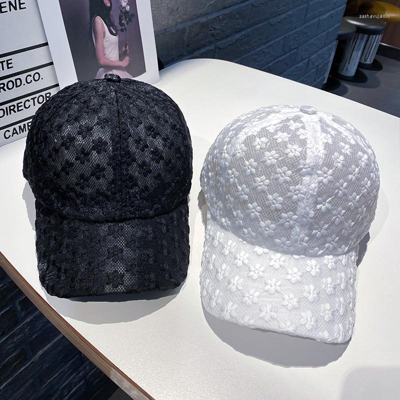 

Ball Caps Summer Lace Hat Cotton Ladies Baseball Cap Mesh Breathable Sun Protection Sunshade Fashionable Female Adjustable, White