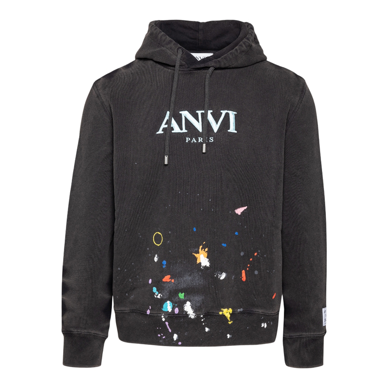 

2022 Europe Paris Collaborate Embroidery Hoodie Autumn Winter Splash Ink Painted Vintage Washed Hoody fashion men women Terry cotton Pullover Sweatshirt, Black