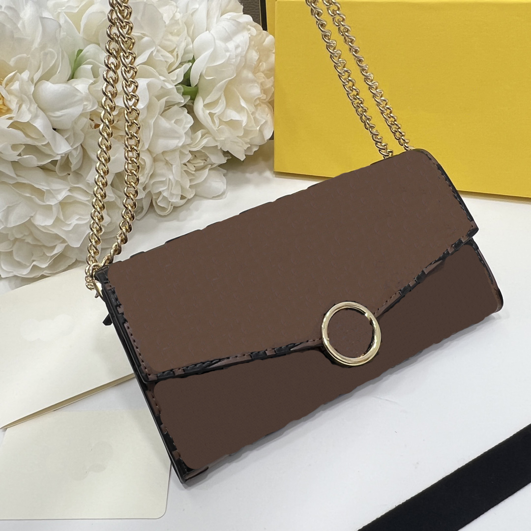 

2022 new designer luxury wallet with hardware chain can be carried on the shoulder 2602, Brown#black lettering