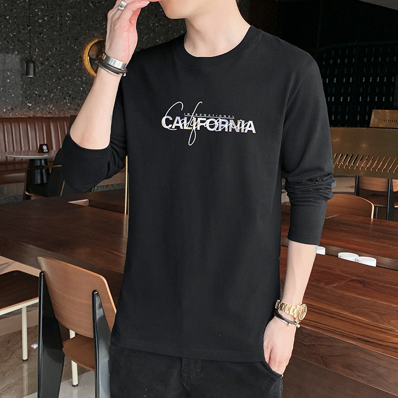 

Designer t shirts autumn cotton men's long-sleeved T-shirt with round neck casual topcoat 2XL 3XL 4XL, Blue