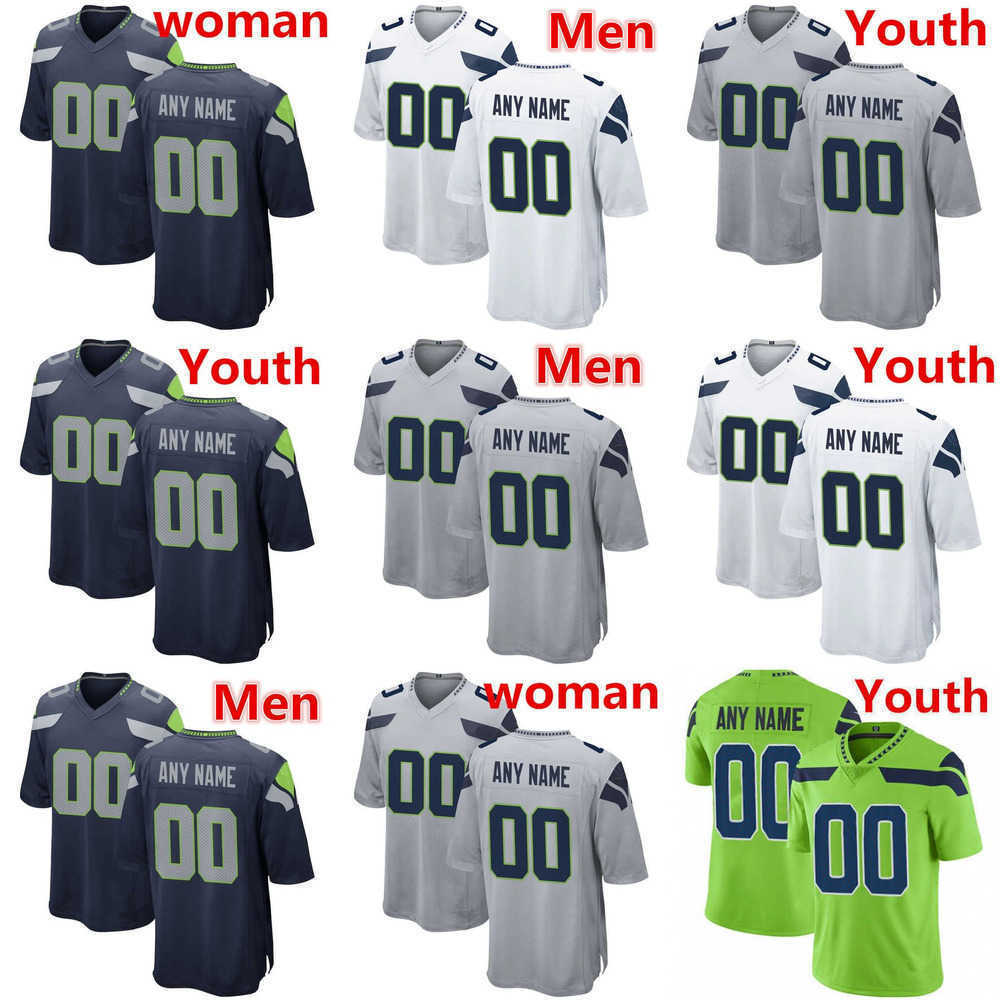 Maillot de football DK Metcalf personnalis← Men de la jeunesse Steve Largent Drew Lock Jamal Shaun Alexander Charles Cross America Football Jerse