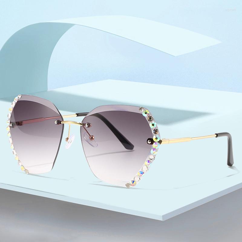 

Sunglasses Vintage Woman Brand Designer Fashion Rimless Gradient Sun Glasses Shades Cutting Lens Ladies Frameless Diamond Oculos