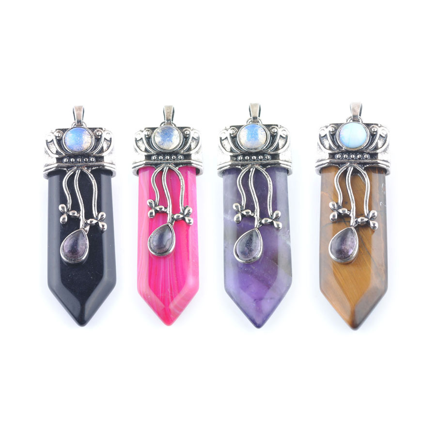 Antique Opal Reiki Natural Stone Sword Pendants Pendulums Flower Real Labradorite Gray Moonstone Bead Men Jewelry BO919-image-796492287