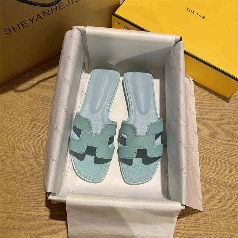 

Designer Slipper Slides Designer Orans Herme Paul Leather Sky Blue for the First Layer Women Wear Mesh Red Fashion Non Slip Versatile h, Crocodile white