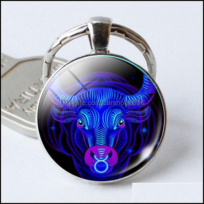 Porte-clés 12 Constellation Porte-clés Signe du zodiaque Porte-clés Pendentif en verre rond Porte-clés Porte-clés pour sac à main Sacs à main Cha