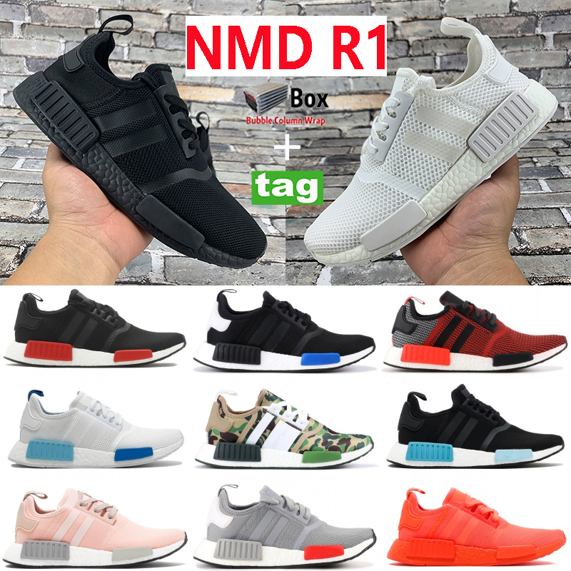 

Mens Womens Running Nmd R1 Core Triple White Black Mesh Tokyo Blue Glow Vapour Pink Onix Sneakers 36-45, 1#