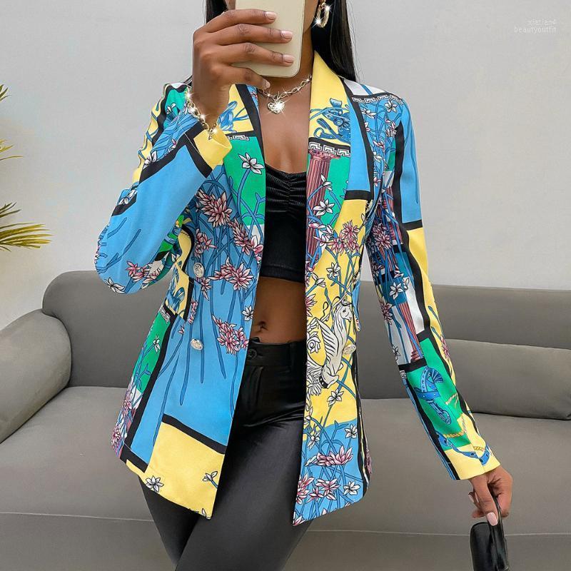 Women's Suits Women's & Blazers Vintage Style Floral Print Slim Fit Blazer Coat Woman Sexy Full Sleeve Notched Collar Outwear Autumn