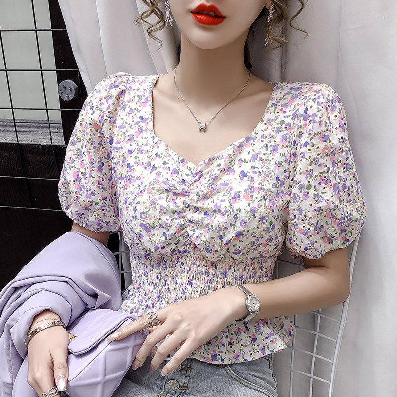 Chemisiers pour femmes Chemisier pour femmes Col carré Haut à manches bouffantes pour femmes Chemise en mousseline de soie Blusas Mujer De Moda