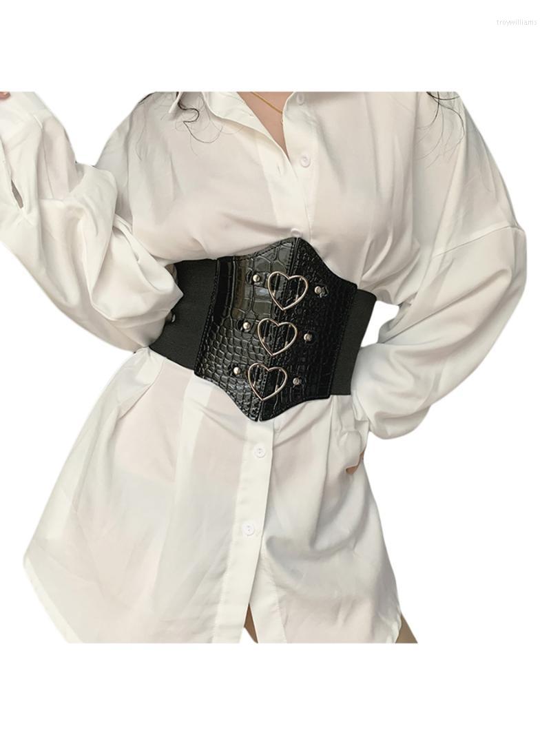 

Belts Ladies Temperament Elastic Corset Belt Women Leisure Style Solid Color Crocodile Print Heart/Rivet Decoration Wide Girdle, Silver