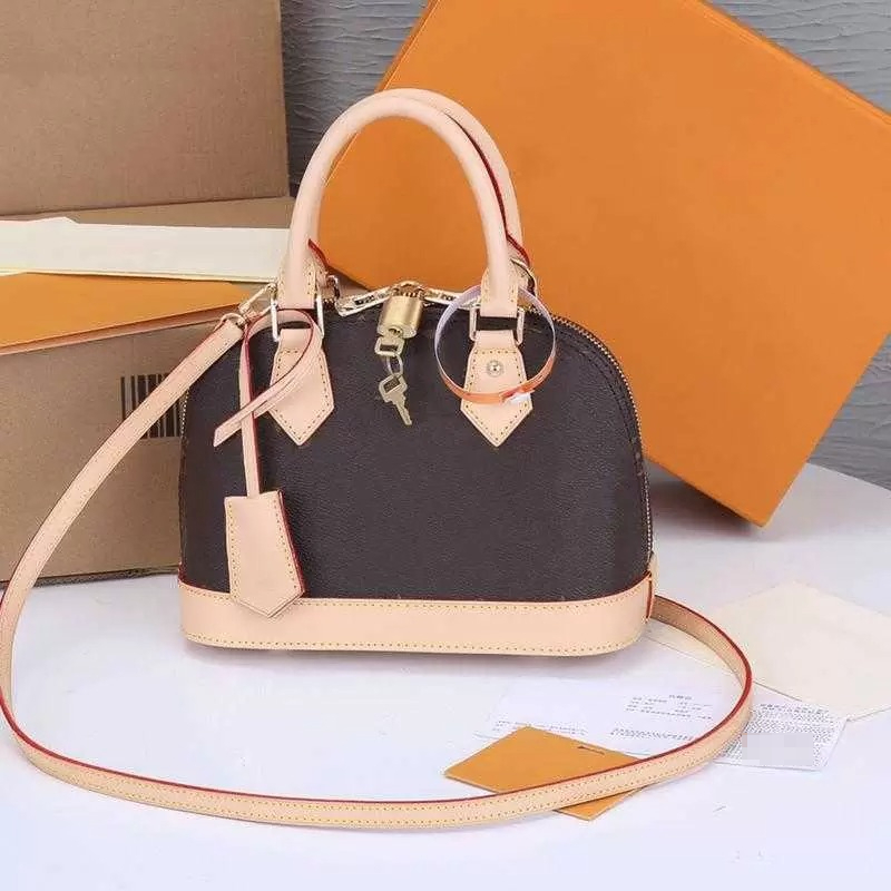 

2022 Shoulder Bags with Lock tag Alma Bb 25cm Fashion Women Shoulder Bags Chain Messenger Bag Leather Handbags Shell Purse Cosmetic Crossbody Bags Totes, Brown flower