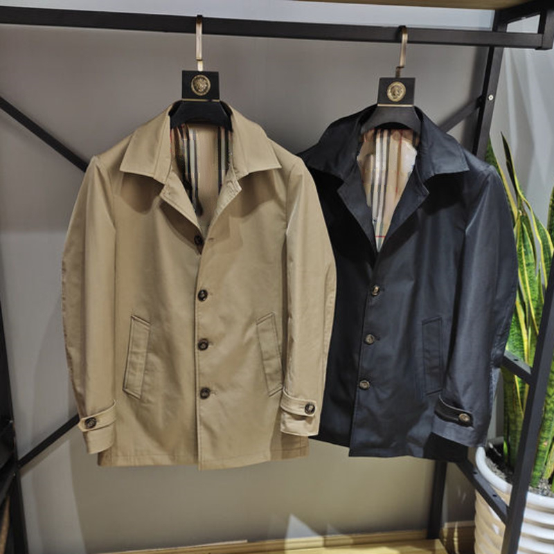 

Burb trench coat mens jacket designer business jackets men casual long Windbreaker Coats, Black