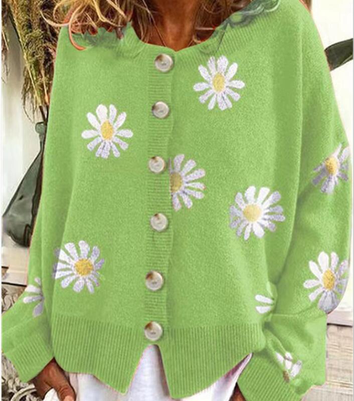 

Women' Sweaters V-neck Solid Color Long Sleeve Cardigan Fashion Knitted Loose Sweater Single-breasted Coat, Khaki