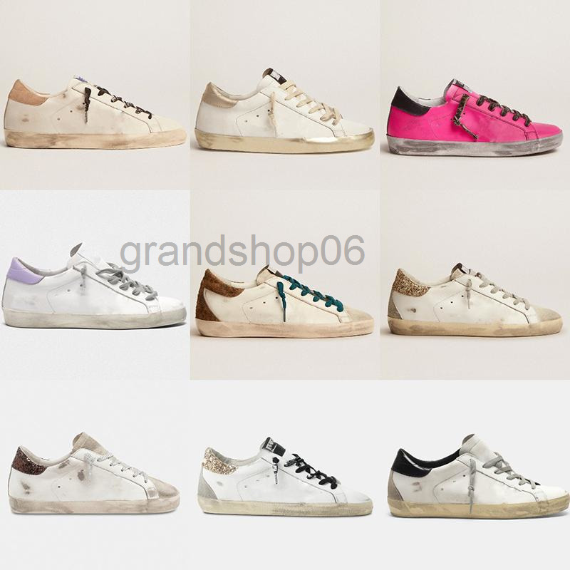 2022 Chaussures de créateurs Popularité de sandale Super Star Women Sneakers Golden Basket Shoe Sequin Classic White Do-Old Dirty Golden / Gooses