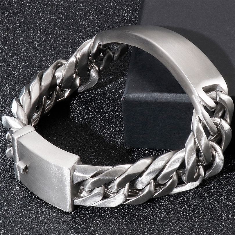 

Bangle Massive Engravable ID Bracelet For Men 18MM Brushed Matte Stainless Steel Mens On Hand Chain Bracelets Jewellery Mannen Armband 220831