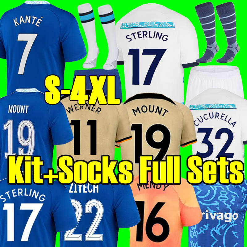 

S-4XL 22 23 CFC soccer jerseys STERLING MOUNT PULISIC Cucurella KOULIBALY ZIYECH KANTE HAVERTZ WERNER CHILWELL 2022 2023 football shirt men kids kit sets, 22 23 away patch