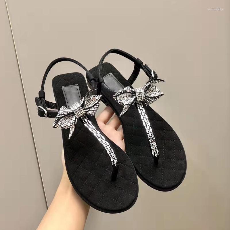 

Sandals Net Red Bow Women's Summer With The Same Paragraph 2022 Bohemian National Style Flat All-match Vacation Beach Shoes, Black
