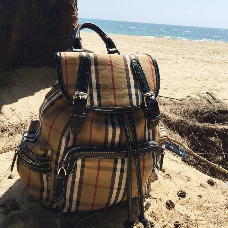 

Bag burberys Plaid Stripe Backpack New Backpack Flap with Oxford Waterproof Schoolbag, Sky blue