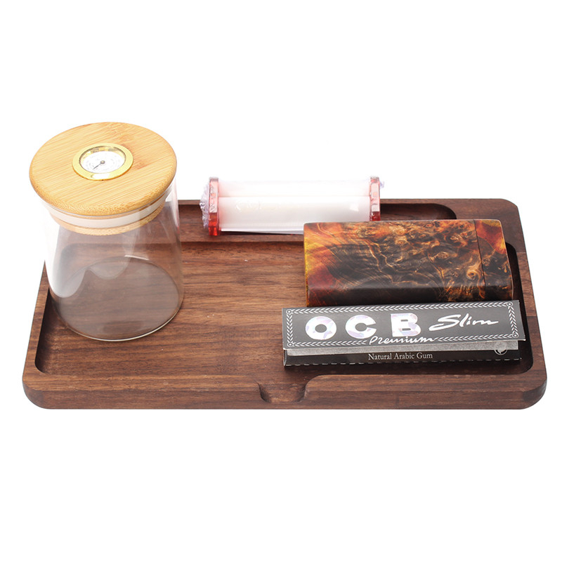 

OLDFOX Cigarette Minimalist Smoking Rolling Trays Tobacco Black Walnut Wood Men Valet Tray Organizer 9.45Lx5.5Wx0.8H ch0010