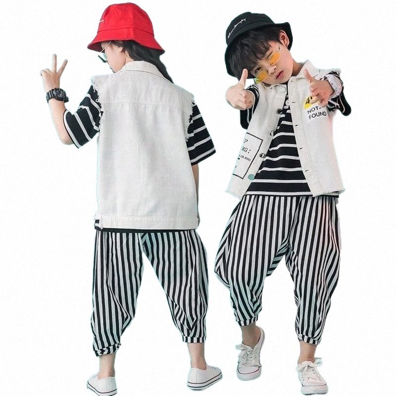 Stage Wear kids Fashion Striped Hip Hop Clothing Running T Shirt Top Casual Harem Pants Waistcoat For Girls Boys Jazz Dance Costume Clothes Stage-image-796865427