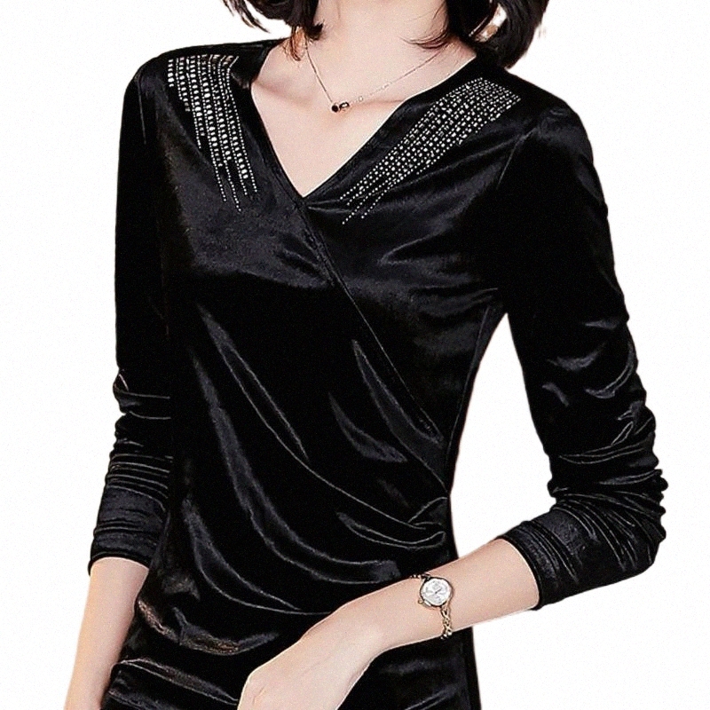 

Women's Blouses & Shirts winter Long Sleeve V-Neck Black Velour Blouse Shirt Tops Women Blusas Mujer De Moda 2021 Clothing Blusa D942 Women's Blouses & Shirts a8Tm#